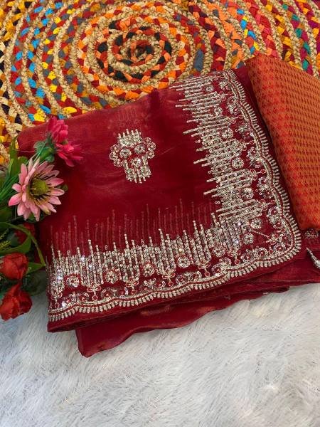 New Crystal Silk Jimmy Choo Saree – Elegant Sequence & Zari Embroidery  Embroidery Sarees Wholesale