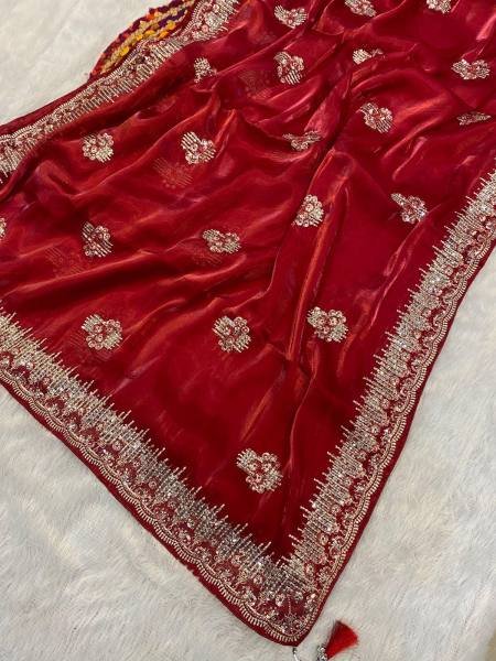 New Crystal Silk Jimmy Choo Saree – Elegant Sequence & Zari Embroidery  Embroidery Sarees Wholesale