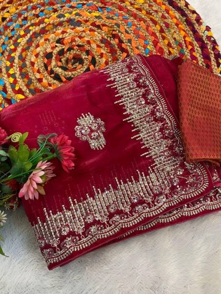 New Crystal Silk Jimmy Choo Saree – Elegant Sequence & Zari Embroidery  Embroidery Sarees Wholesale