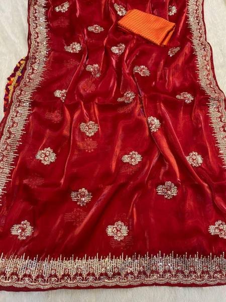 New Crystal Silk Jimmy Choo Saree – Elegant Sequence & Zari Embroidery  Embroidery Sarees Wholesale
