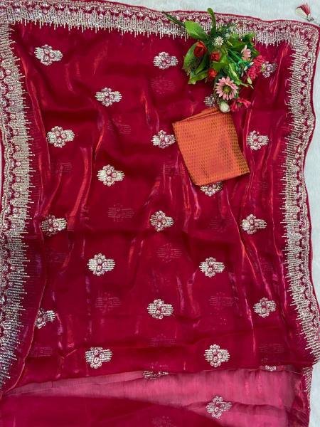 New Crystal Silk Jimmy Choo Saree – Elegant Sequence & Zari Embroidery  Embroidery Sarees Wholesale