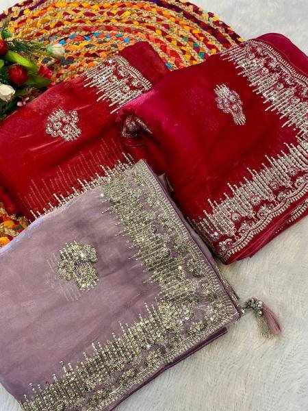 New Crystal Silk Jimmy Choo Saree – Elegant Sequence & Zari Embroidery  Embroidery Sarees Wholesale