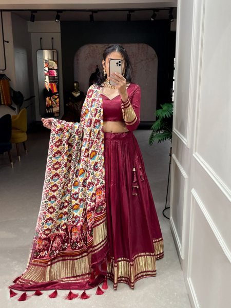 New Designer Fancy Lehenga Choli Gaji Silk Patola Print foil work Indian Lhenega Choli 