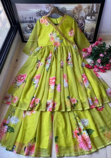 New Designer Georgette Printed Gown With Plazzo  Ready To Wear Collection