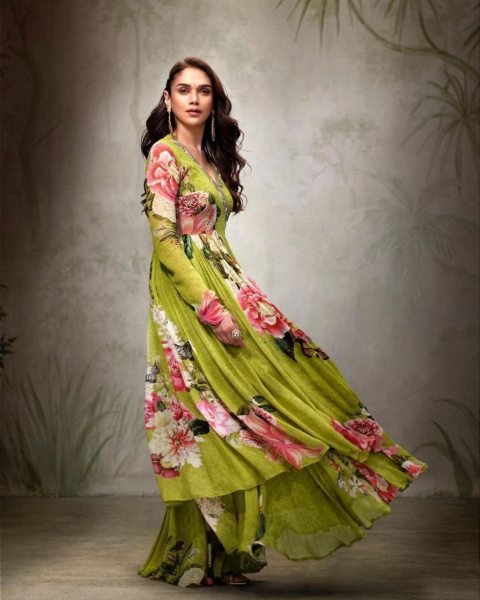 New Designer Georgette Printed Gown With Plazzo  Ready To Wear Collection