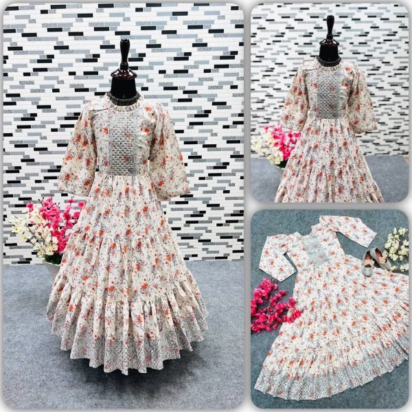 New Designer Gown With Sequence 5mm Embroidery Work With Digital Print Work Anarkali Girls Wear