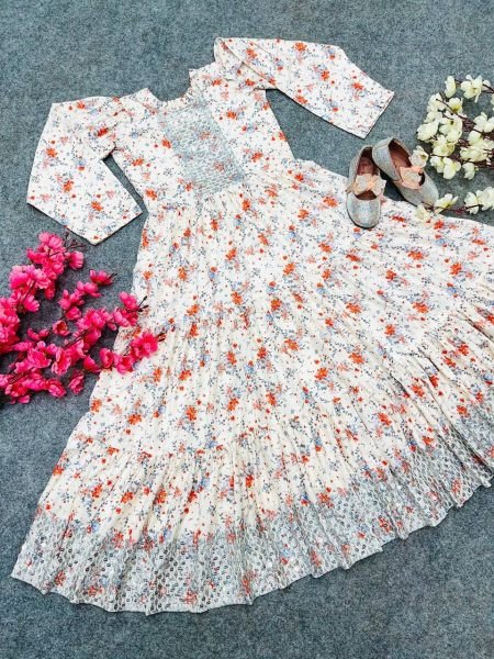New Designer Gown With Sequence 5mm Embroidery Work With Digital Print Work Anarkali Girls Wear