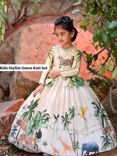 New Designer Heavy Chinon Silk Gown And Koti Set Girls Wear