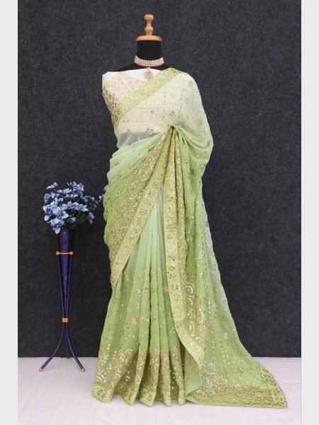 New Designer Part Wear Soft Georgette Saree with Sequence Work  Georgette Sarees Wholesale
