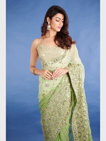 New Designer Part Wear Soft Georgette Saree with Sequence Work  Georgette Sarees Wholesale