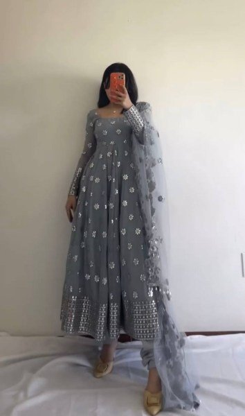 New Designer Party Wear Grey Colour Gown With Embroidery Work   Ready To Wear Collection
