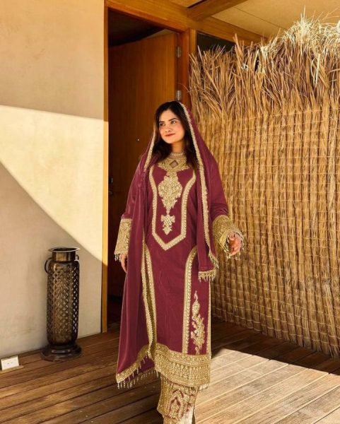 New Designer Party Wear Look Pure Chinon Silk Suit 