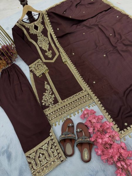 New Designer Party Wear Look Pure Chinon Silk Suit Best Price Ready To Wear Collection