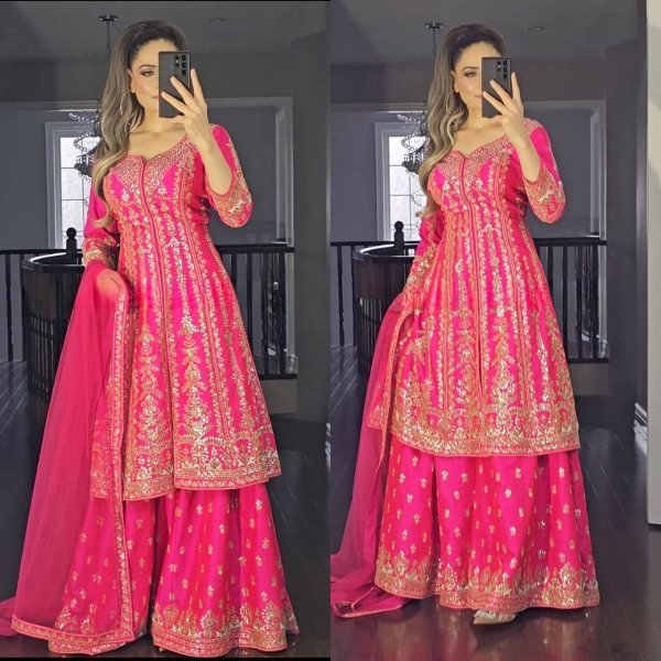  New Designer Party Wear Look Top-Plazzo and Dupatta With Heavy Embroidery Work Ready To Wear Collection