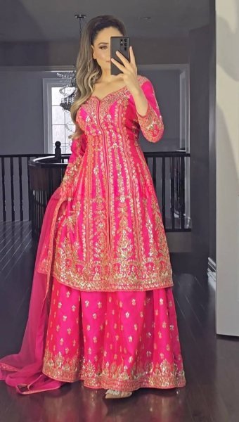  New Designer Party Wear Look Top-Plazzo and Dupatta With Heavy Embroidery Work Ready To Wear Collection