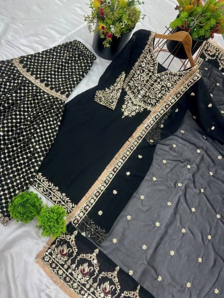 New Designer Party Wear Look Top Plazzo And Dupatta With Heavy Embroidery Work Ready To Wear Collection
