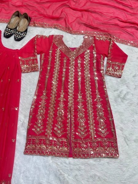  New Designer Party Wear Look Top-Plazzo and Dupatta With Heavy Embroidery Work Ready To Wear Collection
