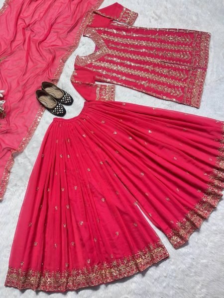  New Designer Party Wear Look Top-Plazzo and Dupatta With Heavy Embroidery Work Ready To Wear Collection