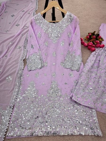New Designer Party Wear Look Top-Plazzo and Dupatta With Heavy Embroidery Sequence Work  Sharara Set