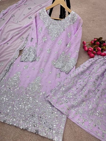 New Designer Party Wear Look Top-Plazzo and Dupatta With Heavy Embroidery Sequence Work  Sharara Set