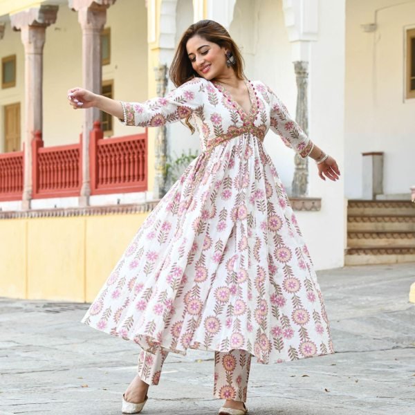 New Designer Party Wear Naira Cut Cotton Kurti Set Ready To Wear Collection