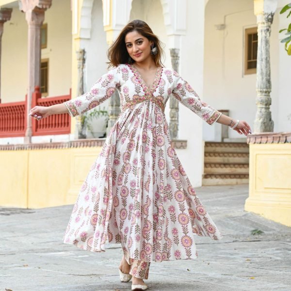 New Designer Party Wear Naira Cut Cotton Kurti Set Ready To Wear Collection