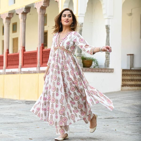 New Designer Party Wear Naira Cut Cotton Kurti Set Ready To Wear Collection