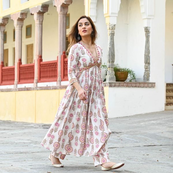 New Designer Party Wear Naira Cut Cotton Kurti Set Ready To Wear Collection
