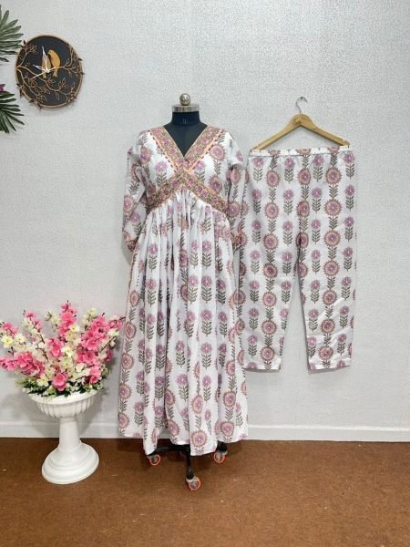 New Designer Party Wear Naira Cut Cotton Kurti Set Ready To Wear Collection