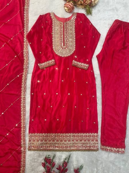  New Designer Party Wear Top Pant Set with Fancy Dupatta   Embroidery Work Ready To Wear Collection