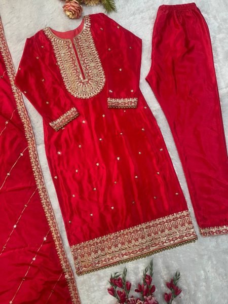  New Designer Party Wear Top Pant Set with Fancy Dupatta   Embroidery Work Ready To Wear Collection