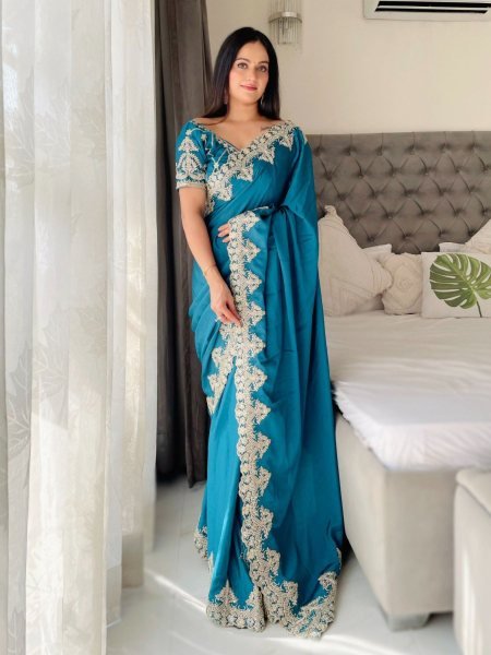 New Designer Saree Collection Online Premium Chinon Silk at Best Price Embroidery Sarees Wholesale