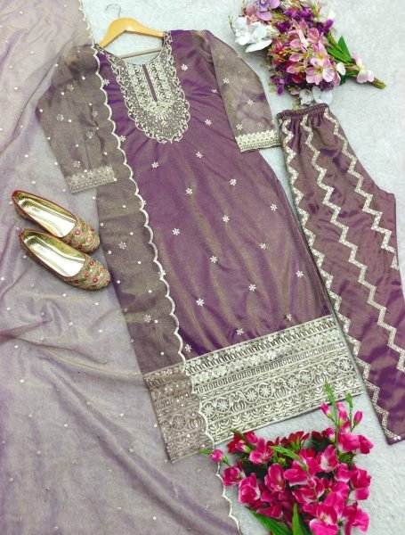 New Designer Twin Tisyu Net Top Pent and Dupatta Set Fully Stitched Ready To Wear Ready To Wear Collection