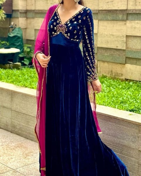 New Designer Viscose Velvet Gown With Soft Net Dupatta  Ready To Wear Collection