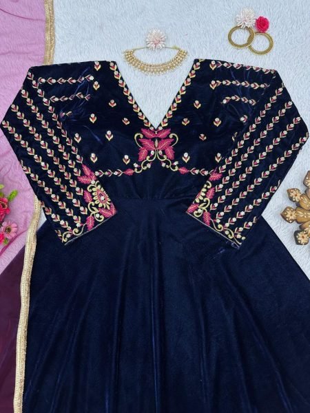 New Designer Viscose Velvet Gown With Soft Net Dupatta  Ready To Wear Collection