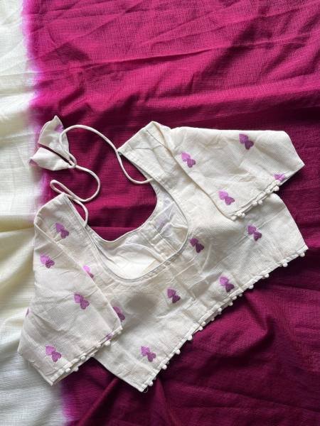 New Dual Shade Kota Doriya Saree with Embroidered Stitched Blouse Cotton Sarees Wholesale