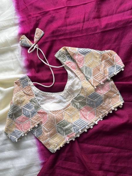 New Dual Shade Kota Doriya Saree with Embroidered Stitched Blouse Cotton Sarees Wholesale