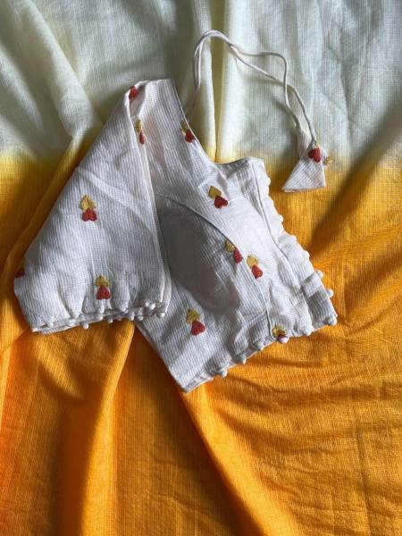 New Dual Shade Kota Doriya Saree with Embroidered Stitched Blouse Cotton Sarees Wholesale