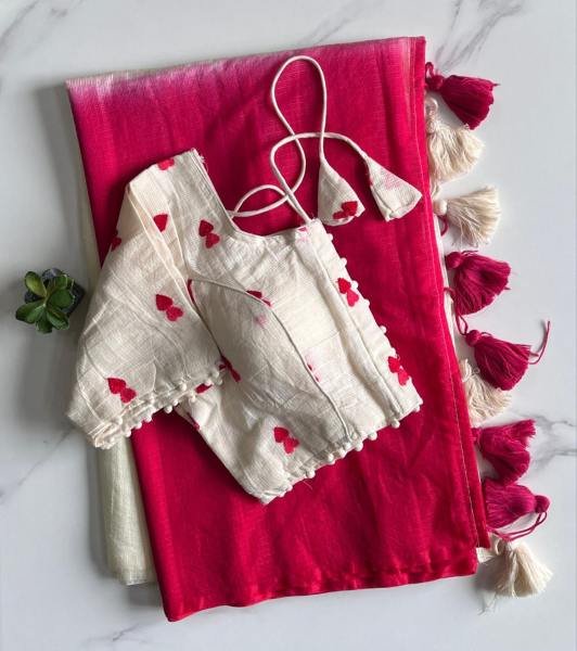 New Dual Shade Kota Doriya Saree with Embroidered Stitched Blouse Cotton Sarees Wholesale