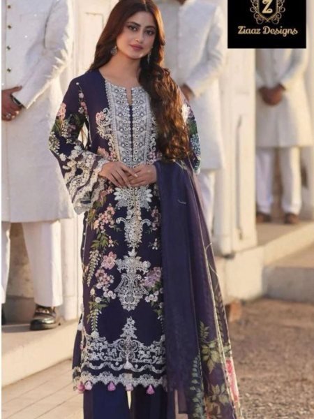 New Ethnic Wear Cotton Rayon Heavy Embroidered Suit with Muslin Lawn Digital Dupatta 