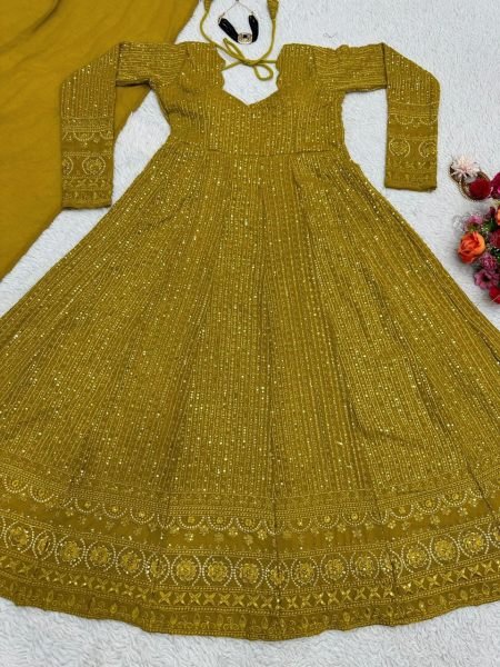  New Fashionable Sequence Work Anarkali Gown Kurti With Dupatta Wholesale