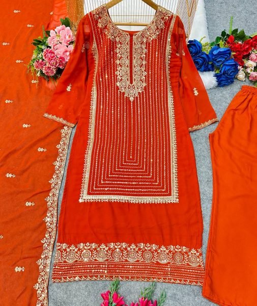 New Festival Collection With Faux Georgette And Heavy Embroidery Sequence Work Full Set Ready To Wear Ready To Wear Collection