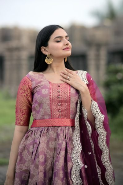 New Kanjivaram Pattu Silk  Zari  Weaving Gown Ready To Wear Collection