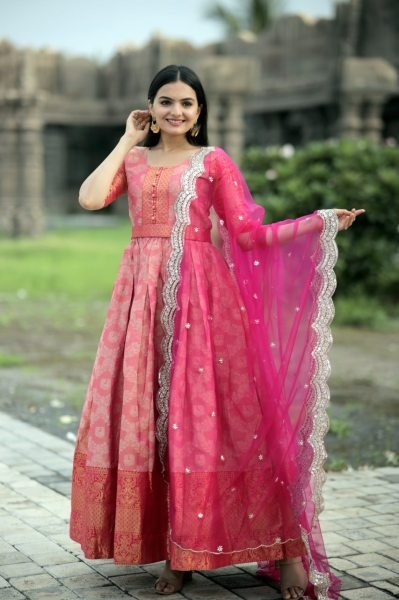 New Kanjivaram Pattu Silk  Zari  Weaving Gown Ready To Wear Collection