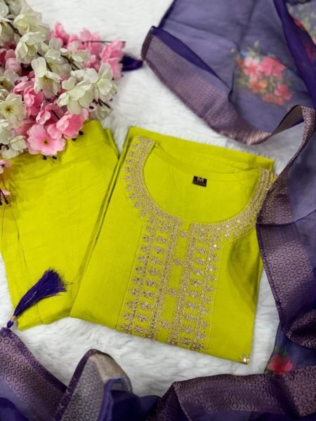 Viscose silk kurti With duptta and bottom set 3 Piece Kurti Set