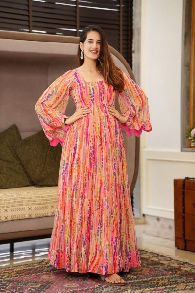 New Ladies Colourful Georgette Gown  Georgette Kurti 