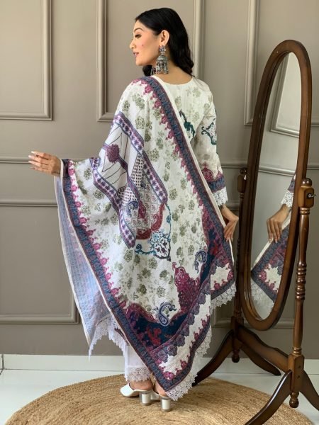 New Latest  Kora  Muslin  Kurti set with Printed Dupatta for Women  3 Piece Kurti Set