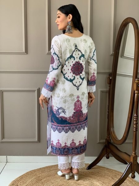 New Latest  Kora  Muslin  Kurti set with Printed Dupatta for Women  3 Piece Kurti Set
