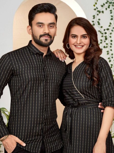 New Launch Black Color Pure Cotton Pattern Weaving Couple Combo Collection  Couple Combo collection 