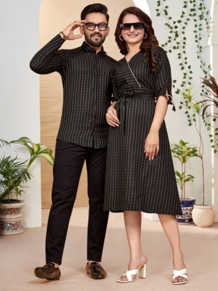 New Launch Black Color Pure Cotton Pattern Weaving Couple Combo Collection  Couple Combo collection 